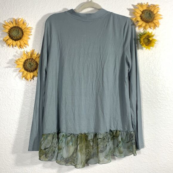 LOGO by Lori Goldstein  Cardigan with printed chiffon trim Size Medium Womens - Picture 6 of 10